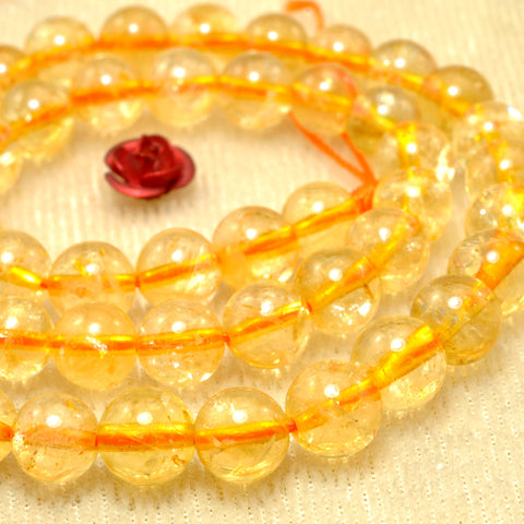 Natural Citrine smooth round beads golden yellow crystal stone wholesale jewelry making diy