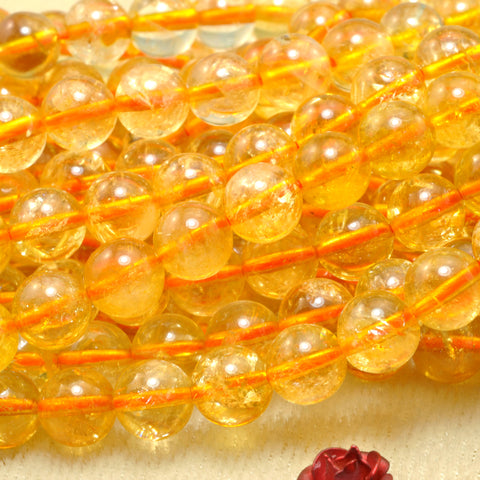Natural Citrine smooth round beads golden yellow crystal stone wholesale jewelry making diy