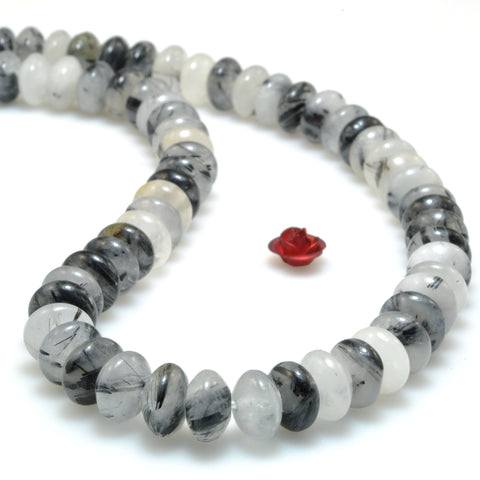 Natural Black Rutilated Quartz smooth rondelle beads loose gemstones wholesale for jewelry making diy bracelet necklace
