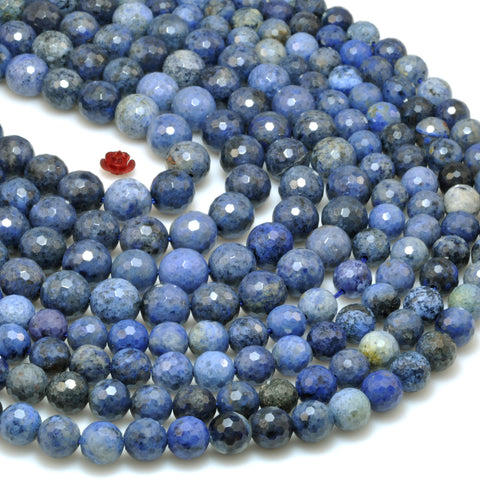 Natural Blue Dumortierite Stone faceted round beads gemstone wholesale jewelry making diy bracelet