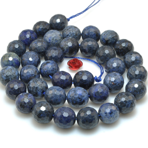 YesBeads Natural Dark Blue Dumortierite faceted round beads gemstone wholesale jewelry making 15"