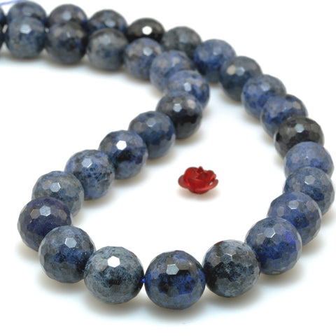 YesBeads Natural Dark Blue Dumortierite faceted round beads gemstone wholesale jewelry making 15"