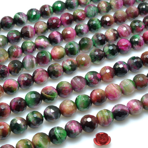 Galaxy Tiger Eye Stone faceted round beads wholesale gemstone green red tiger's eye for jewelry making diy bracelet