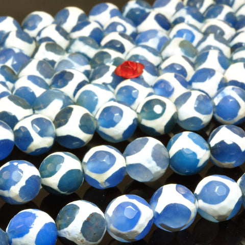 Blue Tibetan Agate turtleback faceted round beads wholesale gemstone for jewelry making DIY