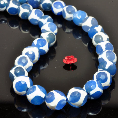 Blue Tibetan Agate turtleback faceted round beads wholesale gemstone for jewelry making DIY