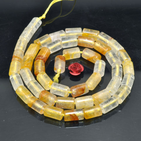Natural citrine golden healer quartz smooth tube beads whoelsale yellow stone loose gemstones for jewelry making diy bracelet