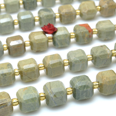 Natural Green Silver Leaf jasper faceted cube beads wholesale loose gemstone jewelry making bracelet necklace diy