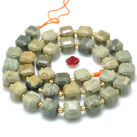 Natural Green Silver Leaf jasper faceted cube beads wholesale loose gemstone jewelry making bracelet necklace diy