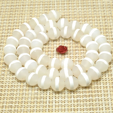 White Agate oneline Tibetan Agate matte round beads wholesale loose gemstone for jewelry making diy