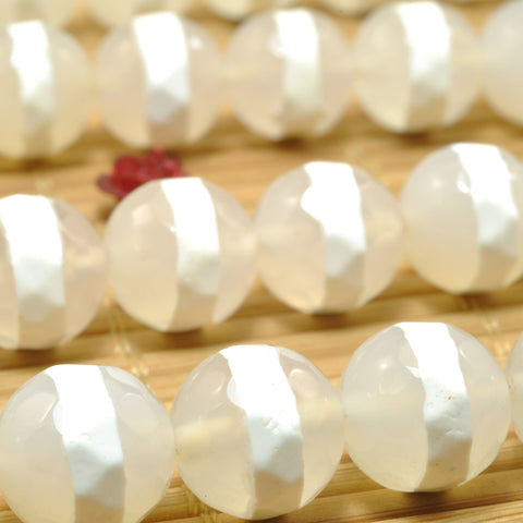 White Agate Oneline Tibetan Agate faceted round beads wholesale gemstone jewelry making diy bracelet