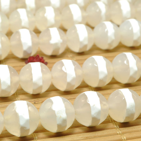 White Agate Oneline Tibetan Agate faceted round beads wholesale gemstone jewelry making diy bracelet