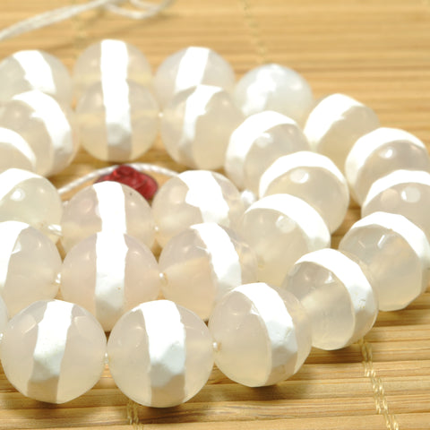 White Agate Oneline Tibetan Agate faceted round beads wholesale gemstone jewelry making diy bracelet