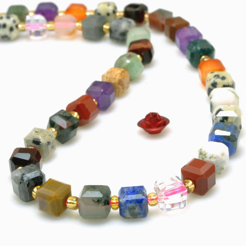 Natural mixed stones faceted cube beads multicolor jasper wholesale gemstone for jewelry DIY making bracelet necklace