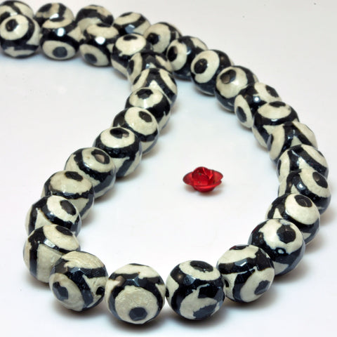 Black Tibetan Agate Dzi three-eyes faceted round beads wholesale loose gemstone for jewelry making DIY
