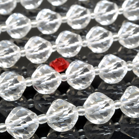 Natural Clear Rock Crystal faceted twist round beads whoelsale loose gemstone for jewelry making diy bracelet necklace