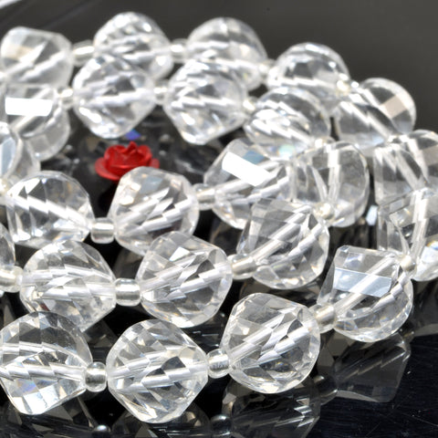 Natural Clear Rock Crystal faceted twist round beads whoelsale loose gemstone for jewelry making diy bracelet necklace