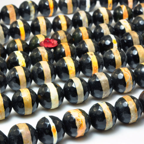 Tibetan Agate Dzi OneLine faceted round beads wholesale gemstone jewelry making bracelet diy