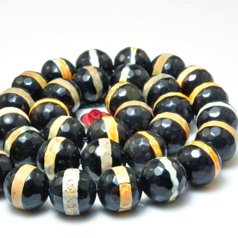 Tibetan Agate Dzi OneLine faceted round beads wholesale gemstone jewelry making bracelet diy