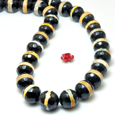 Tibetan Agate Dzi OneLine faceted round beads wholesale gemstone jewelry making bracelet diy