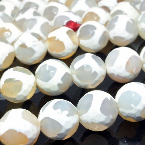White Tibetan Agate turtleback faceted round beads wholesale gemstone for jewelry making DIY