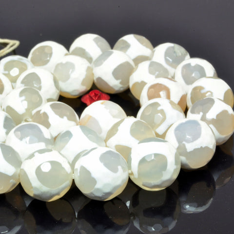 White Tibetan Agate turtleback faceted round beads wholesale gemstone for jewelry making DIY