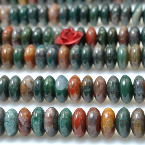 Natural Ocean Agate smooth disc rondelle beads green red stone wholesale loose gemstones for jewelry making DIY bracelet necklace