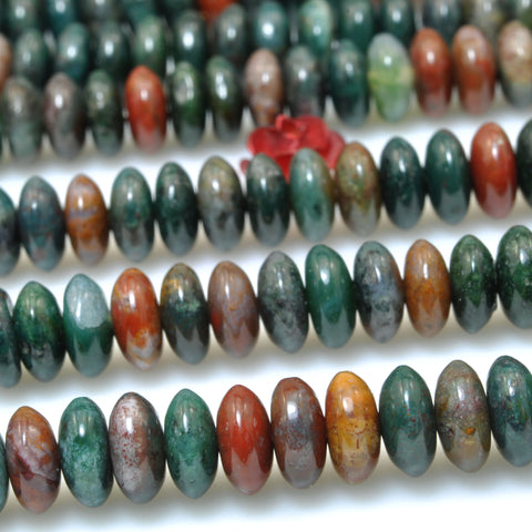 Natural Ocean Agate smooth disc rondelle beads green red stone wholesale loose gemstones for jewelry making DIY bracelet necklace