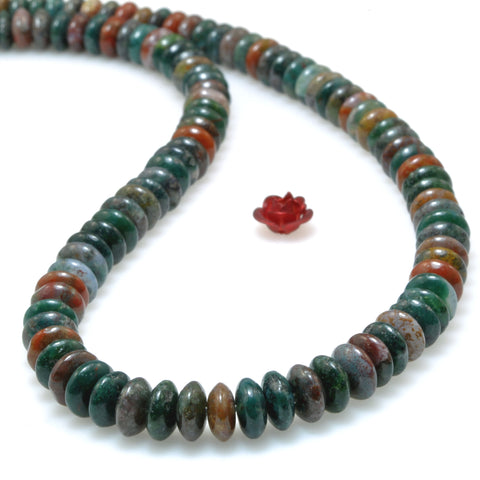 Natural Ocean Agate smooth disc rondelle beads green red stone wholesale loose gemstones for jewelry making DIY bracelet necklace