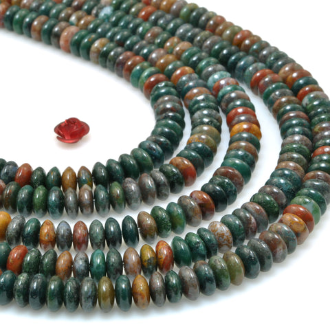 Natural Ocean Agate smooth disc rondelle beads green red stone wholesale loose gemstones for jewelry making DIY bracelet necklace