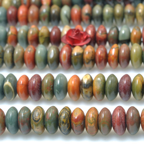 Natural Red Creek Jasper smooth disc rondelle beads green red stone wholesale loose gemstones for jewelry making DIY bracelet necklace