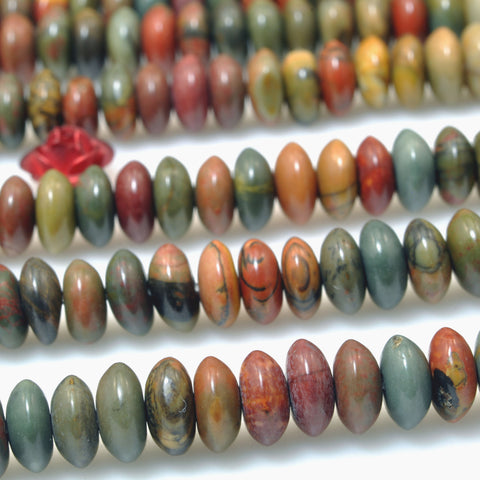 Natural Red Creek Jasper smooth disc rondelle beads green red stone wholesale loose gemstones for jewelry making DIY bracelet necklace