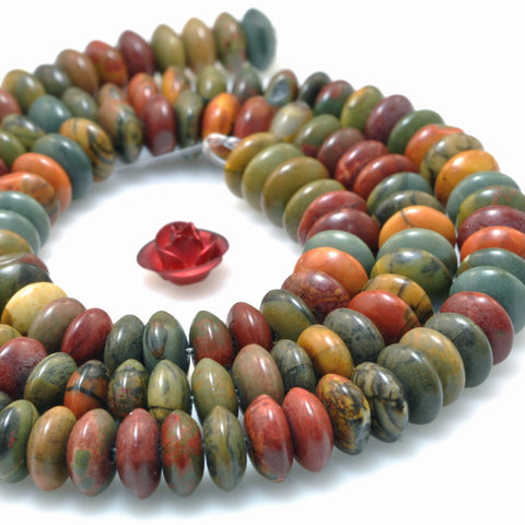 Natural Red Creek Jasper smooth disc rondelle beads green red stone wholesale loose gemstones for jewelry making DIY bracelet necklace