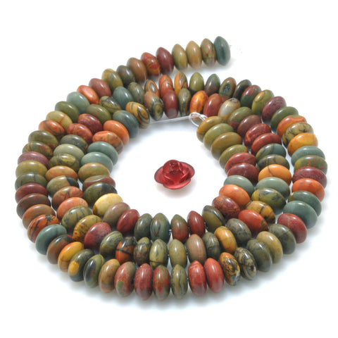 Natural Red Creek Jasper smooth disc rondelle beads green red stone wholesale loose gemstones for jewelry making DIY bracelet necklace