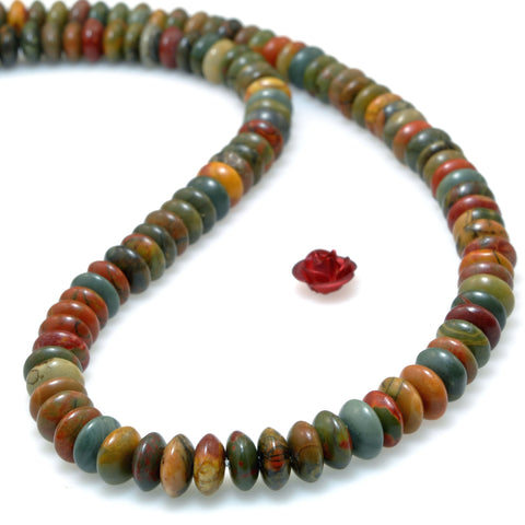 Natural Red Creek Jasper smooth disc rondelle beads green red stone wholesale loose gemstones for jewelry making DIY bracelet necklace