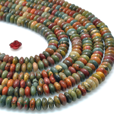 Natural Red Creek Jasper smooth disc rondelle beads green red stone wholesale loose gemstones for jewelry making DIY bracelet necklace
