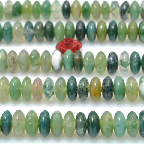 Natural Green Moss Agate smooth disc rondelle beads wholesale loose gemstones for jewelry making DIY bracelet necklace