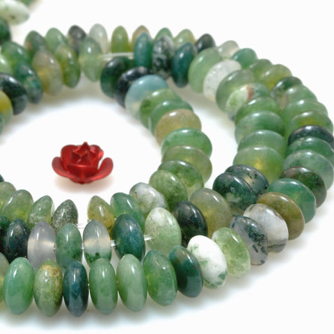 Natural Green Moss Agate smooth disc rondelle beads wholesale loose gemstones for jewelry making DIY bracelet necklace
