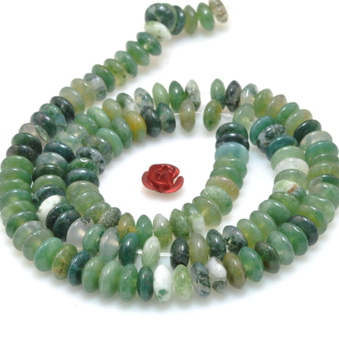 Natural Green Moss Agate smooth disc rondelle beads wholesale loose gemstones for jewelry making DIY bracelet necklace