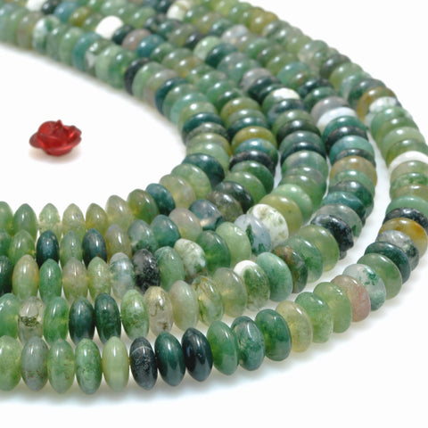 Natural Green Moss Agate smooth disc rondelle beads wholesale loose gemstones for jewelry making DIY bracelet necklace