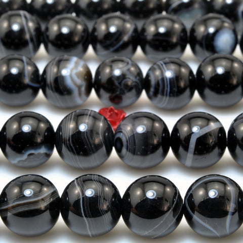 Black Banded Agate smooth round loose beads striped agate stone wholesale gemstone jewelry making diy bracelet