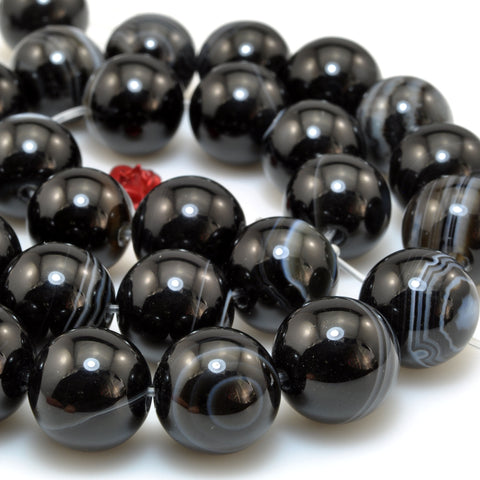 Black Banded Agate smooth round loose beads striped agate stone wholesale gemstone jewelry making diy bracelet