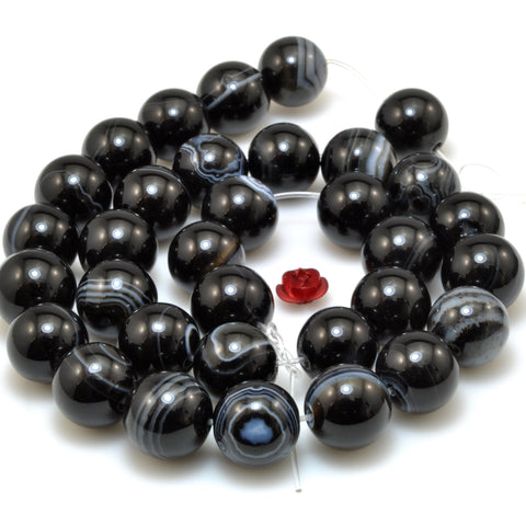 Black Banded Agate smooth round loose beads striped agate stone wholesale gemstone jewelry making diy bracelet