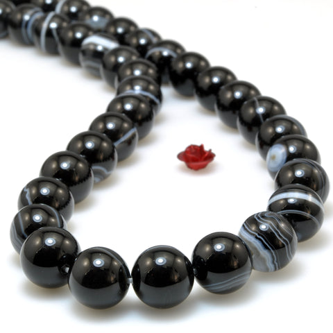 Black Banded Agate smooth round loose beads striped agate stone wholesale gemstone jewelry making diy bracelet