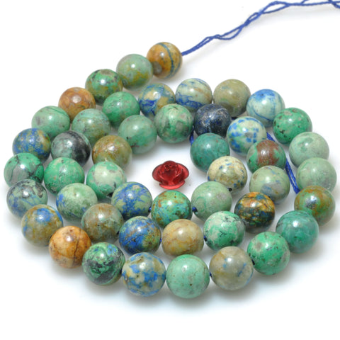 Natural Chrysocolla gemstone smooth round beads blue green stone wholesale jewelry making bracele necklace diy
