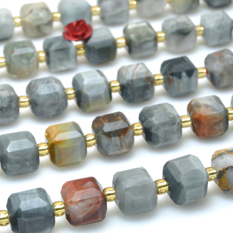 Natural Gray Eagle Eye Fire Hawk Eye faceted cube beads gemstone wholesale for jewelry making bracelet