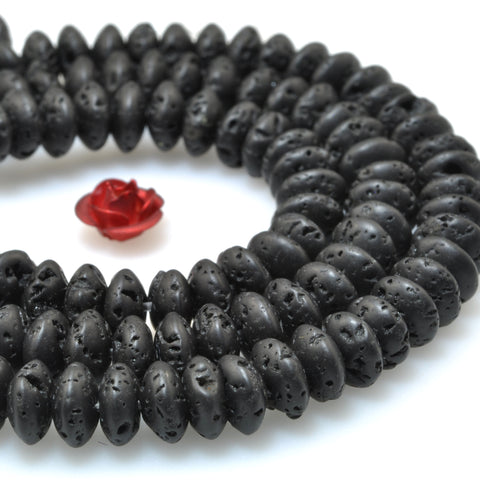 Black lava rock rough matte disc rondelle beads wholesale loose gemstone for jewelry making bracelets necklace diy