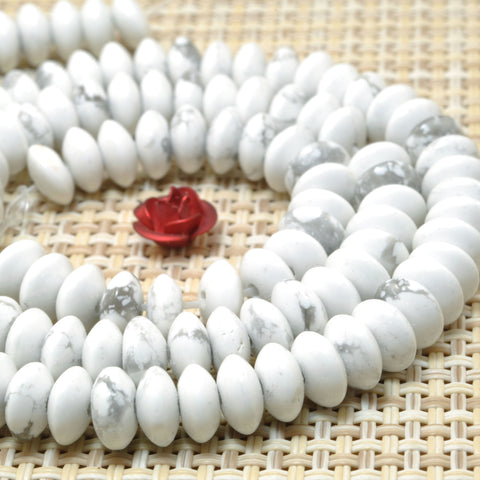 Natural Howlite stone smooth disc rondelle beads white turquoise wholesale loose gemstones for jewelry making DIY bracelet necklace