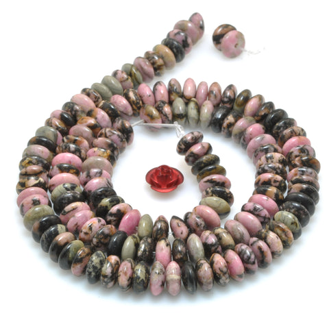 Natural Black Pink Rhodonite Stone smooth disc rondelle beads loose gemstones for jewelry making DIY bracelet necklace