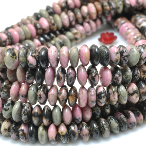 Natural Black Pink Rhodonite Stone smooth disc rondelle beads loose gemstones for jewelry making DIY bracelet necklace
