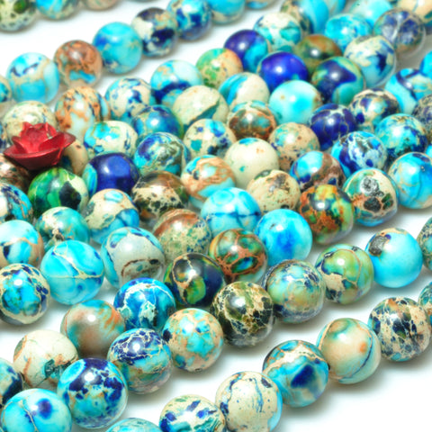 Blue Imperial Jasper smooth round loose beads impression jasper gemstone wholesale jewelry making bracelet diy stuff